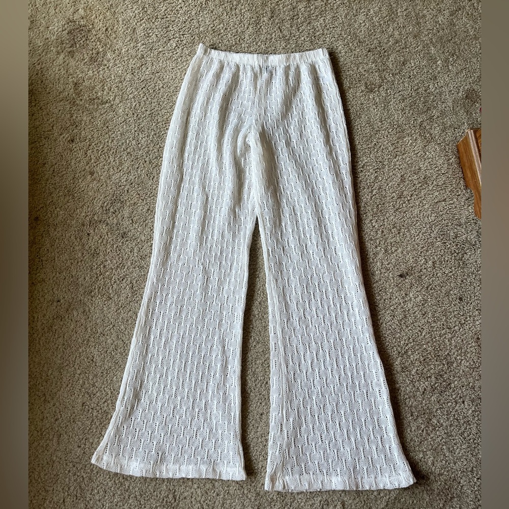 white wide leg mesh pants-size S